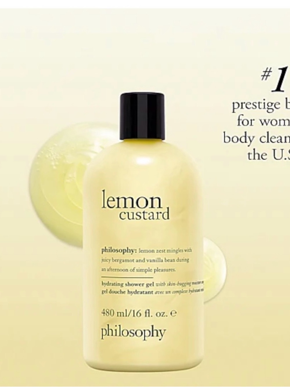 Philosophy Lemon Custard Hydrating Shower Gel - Pale Yellow with Black Cap